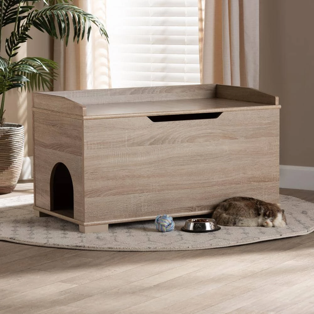 Mariam Oak Litter Box Cover Cat House by Baxton Studio - Image 8