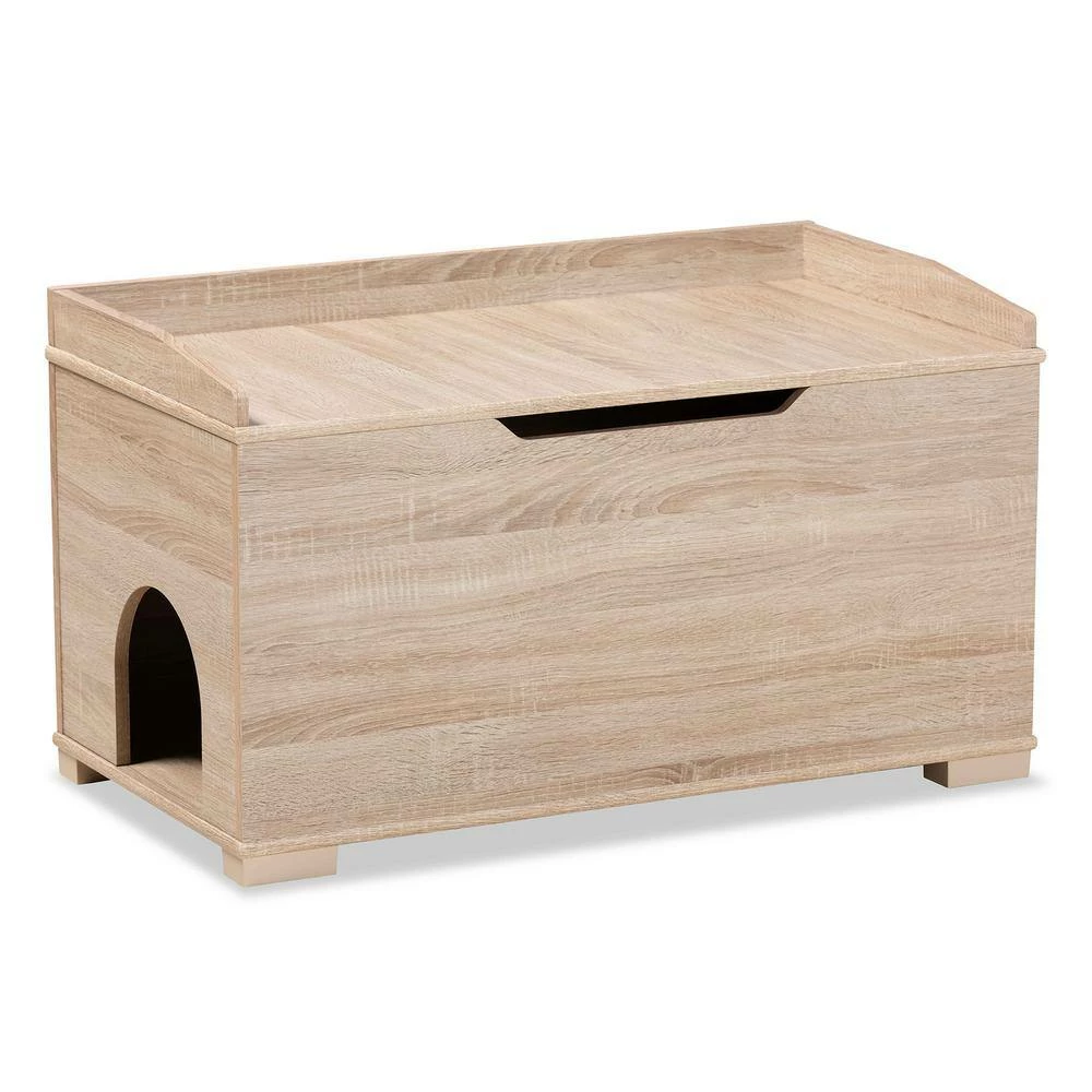 Mariam Oak Litter Box Cover Cat House by Baxton Studio - Image 2