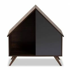Mia Walnut and Grey Wood Cat Litter Box Cover House by Baxton Studio