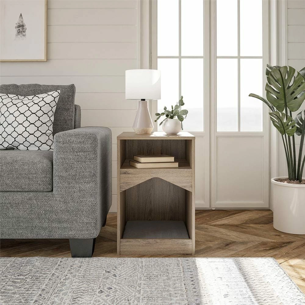 Roscoe Small to Large Rustic Oak Cat House End Table with Bed by OLLIE & HUTCH - Image 5