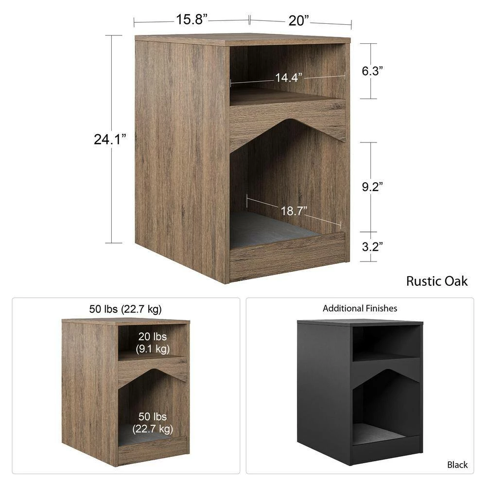 Roscoe Small to Large Rustic Oak Cat House End Table with Bed by OLLIE & HUTCH - Image 4