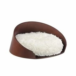 Kuai Bent Wood Faux Fur Dark Brown Cat Bed Small by Sam's Pets