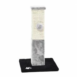 Plush and Sisal Square Cat Scratching Post with Plush Hanging Cat Toy, Gray/Natural by CAT CRAFT