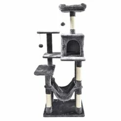 7-Level Plush and Sisal Cat Activity Tree: Condo, Bed, Hammock, Hangout Posts and Hanging Cat Toys, Gray, Large by CAT CRAFT