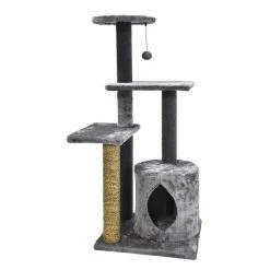 5-Level Plush and Seagrass Cat Activity Tree: Scratch, Condo and Plush Hanging Cat Toy, Gray by CAT CRAFT