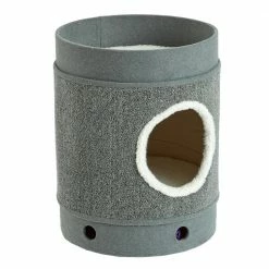 20.5 in. Gray Hawthorn Cat Condo and Scratcher Felt with Activity Base by Two By Two