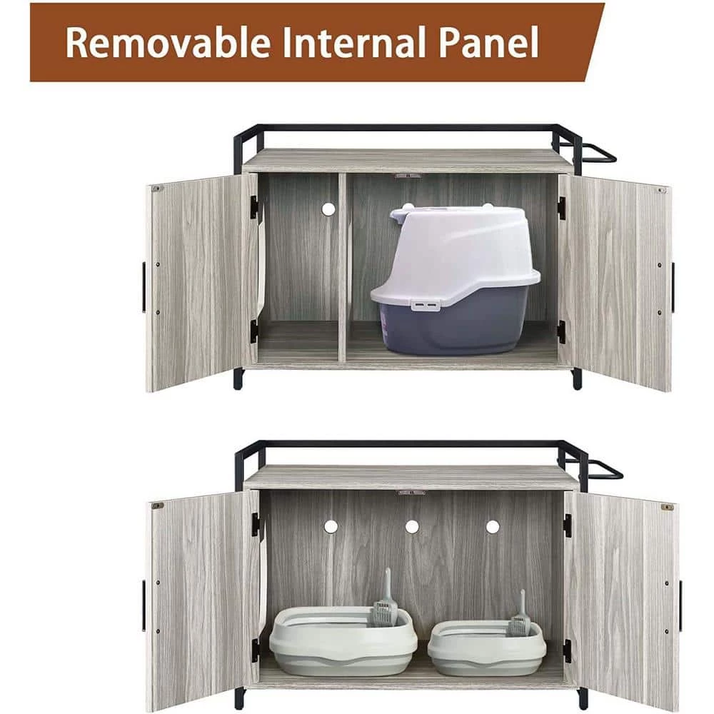 Hidden Cat Litter Box Furniture with Ventilation and Bench Seat, Pet Crate with Iron and Wood Sturdy Structure by Foobrues - Image 5