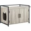 Hidden Cat Litter Box Furniture with Ventilation and Bench Seat, Pet Crate with Iron and Wood Sturdy Structure by Foobrues