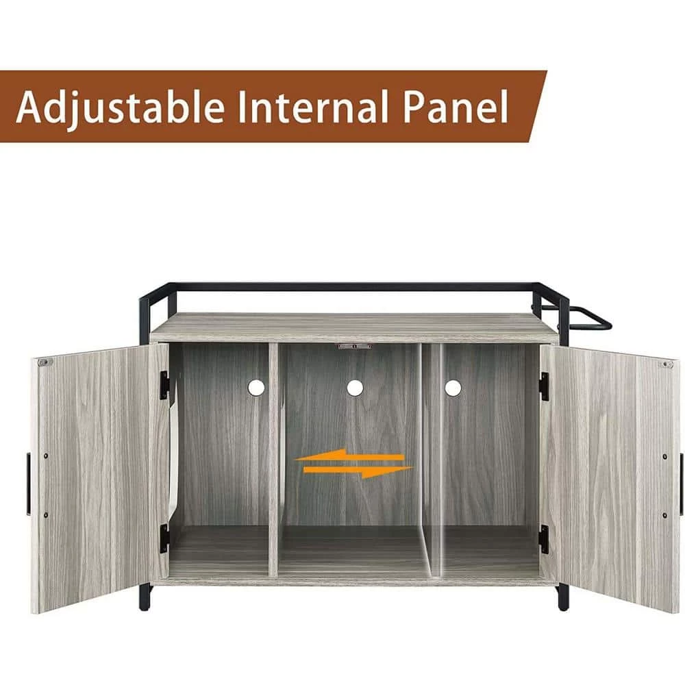 Hidden Cat Litter Box Furniture with Ventilation and Bench Seat, Pet Crate with Iron and Wood Sturdy Structure by Foobrues - Image 6