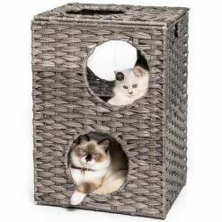 Cat Bed with Rattan Ball and Cushion, Grey by Unbranded