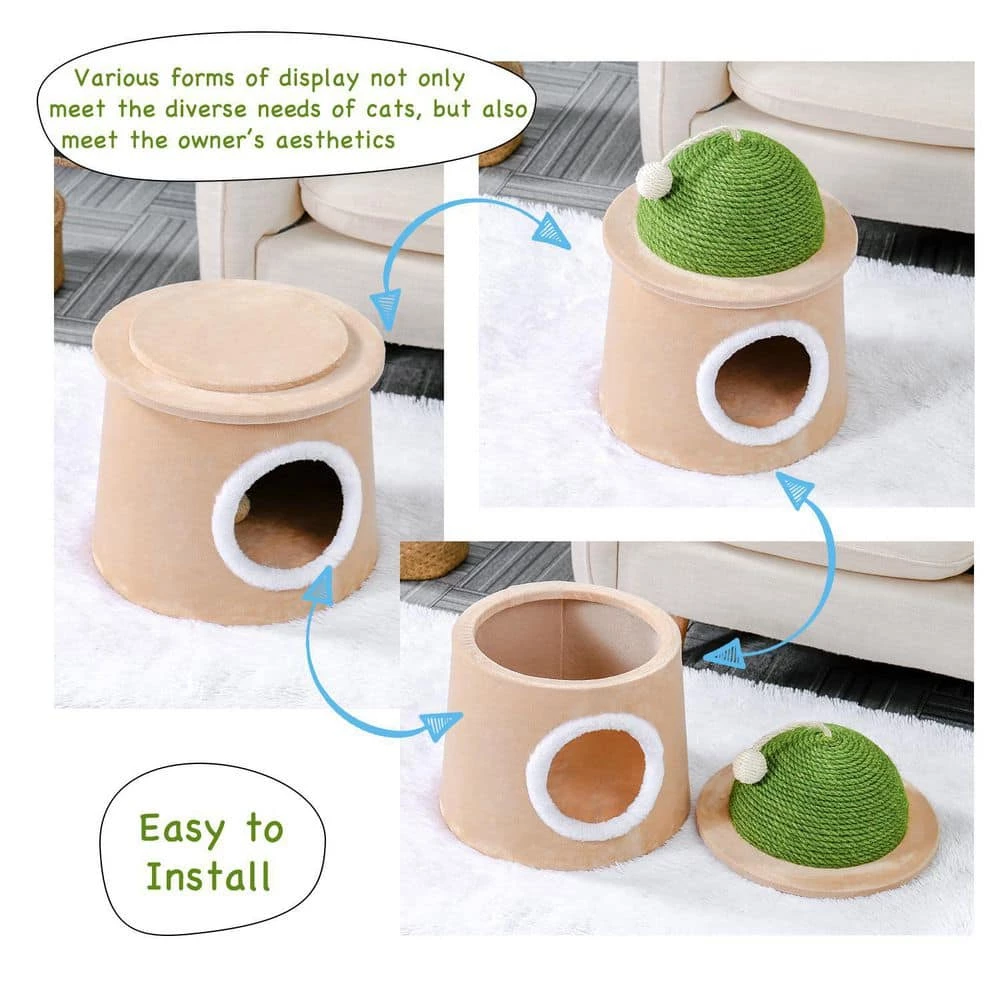 Green Cactus Cat Cave House with Sisal Scratching Post and Sisal Ball for Cat Kittens L by Tatayosi - Image 4