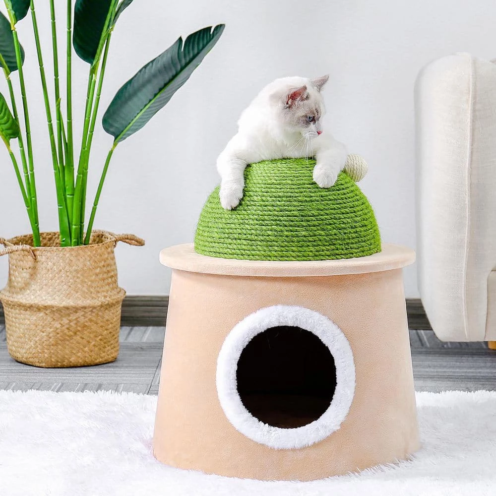 Green Cactus Cat Cave House with Sisal Scratching Post and Sisal Ball for Cat Kittens L by Tatayosi - Image 8