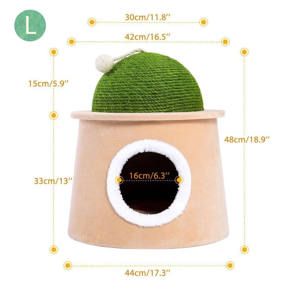 Green Cactus Cat Cave House with Sisal Scratching Post and Sisal Ball for Cat Kittens L by Tatayosi - Image 3