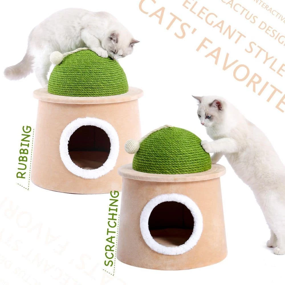 Green Cactus Cat Cave House with Sisal Scratching Post and Sisal Ball for Cat Kittens L by Tatayosi - Image 7
