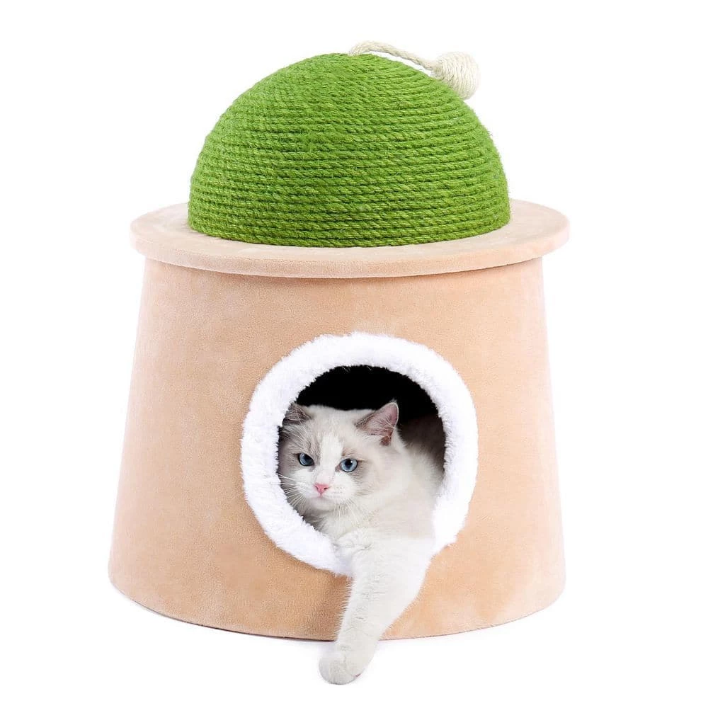 Green Cactus Cat Cave House with Sisal Scratching Post and Sisal Ball for Cat Kittens L by Tatayosi - Image 2