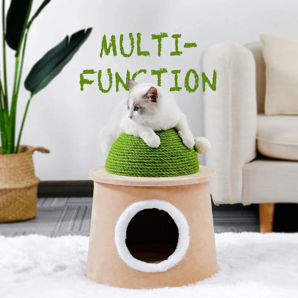 Green Cactus Cat Cave House with Sisal Scratching Post and Sisal Ball for Cat Kittens L by Tatayosi - Image 6