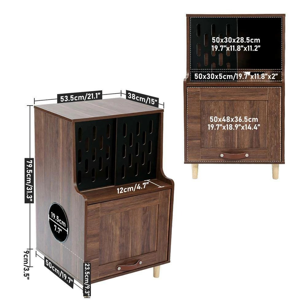 Wood Cat Litter Box Enclosure Modern Cat Furniture Cat Washroom with Storage Bench Odor Control Layer Brown by Unbranded - Image 5