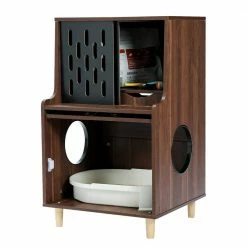 Wood Cat Litter Box Enclosure Modern Cat Furniture Cat Washroom with Storage Bench Odor Control Layer Brown by Unbranded