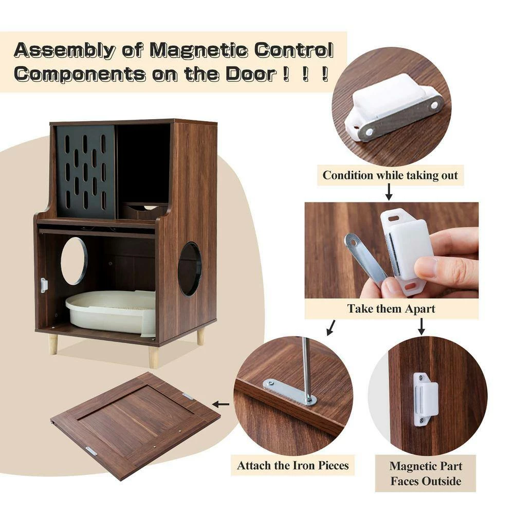 Wood Cat Litter Box Enclosure Modern Cat Furniture Cat Washroom with Storage Bench Odor Control Layer Brown by Unbranded - Image 8