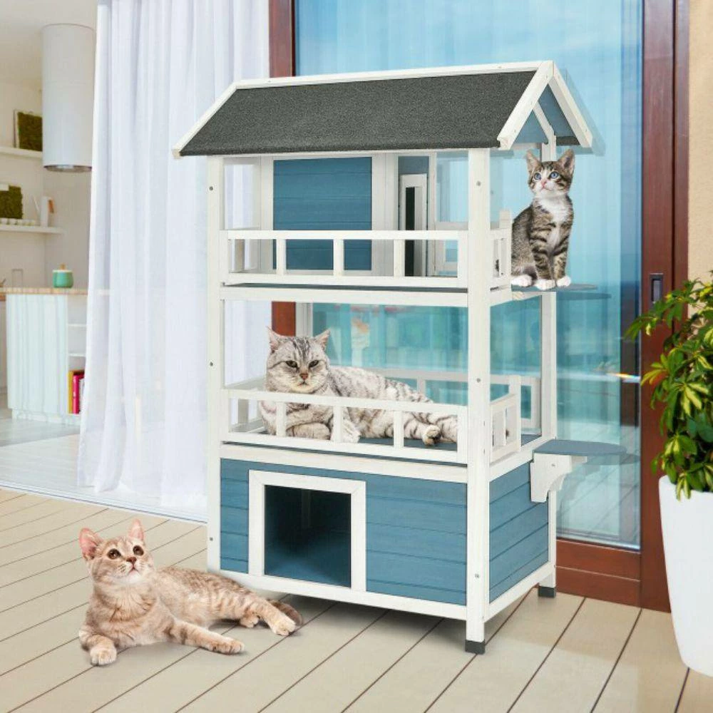 Indoor Outdoor Wooden 2-Story Cat House Condo Small Pet House by ANGELES HOME - Image 7