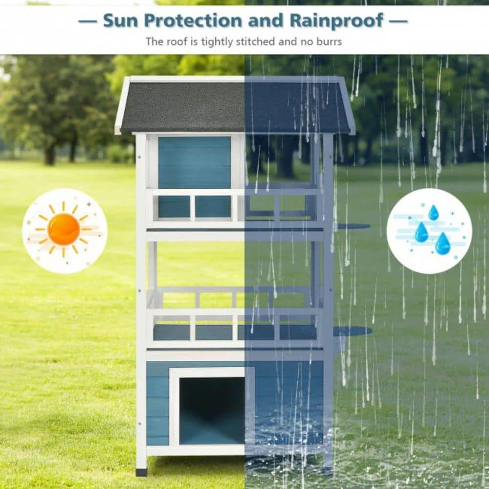 Indoor Outdoor Wooden 2-Story Cat House Condo Small Pet House by ANGELES HOME - Image 6