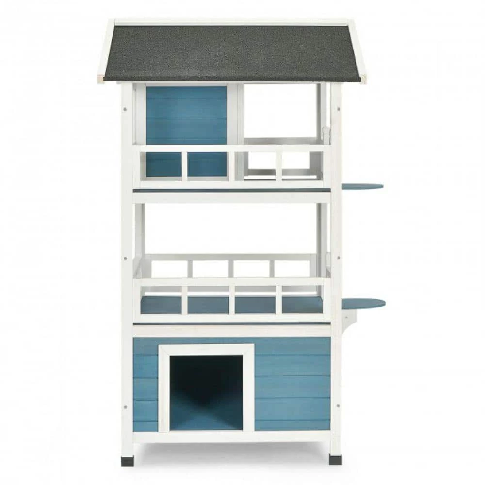 Indoor Outdoor Wooden 2-Story Cat House Condo Small Pet House by ANGELES HOME