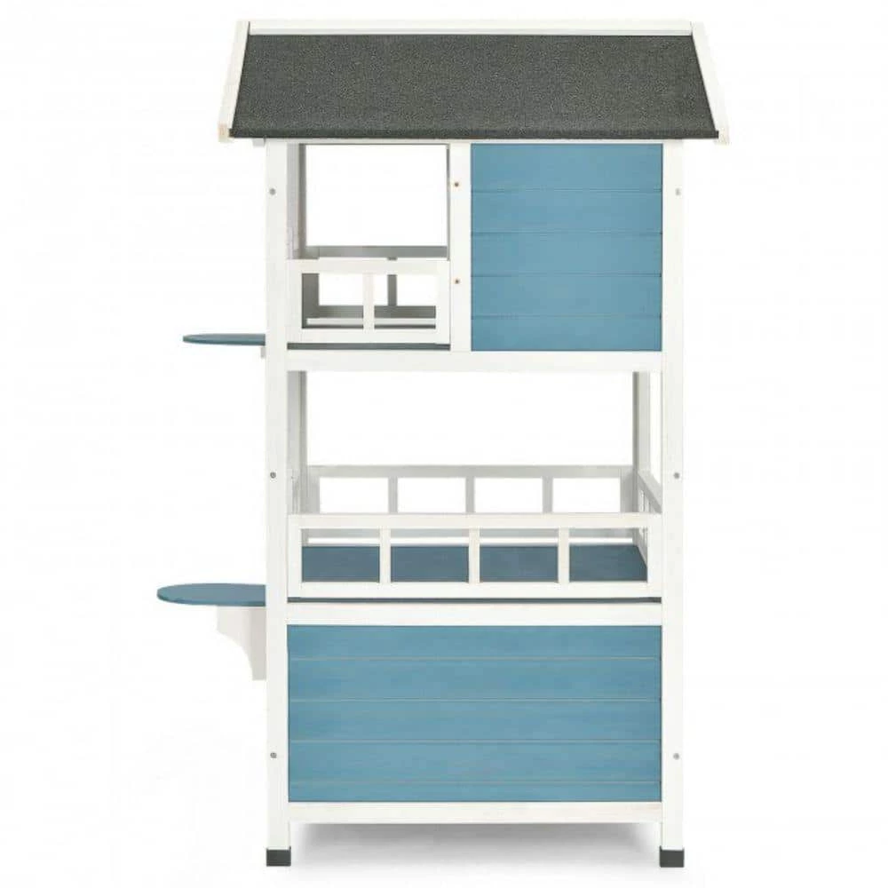 Indoor Outdoor Wooden 2-Story Cat House Condo Small Pet House by ANGELES HOME - Image 3