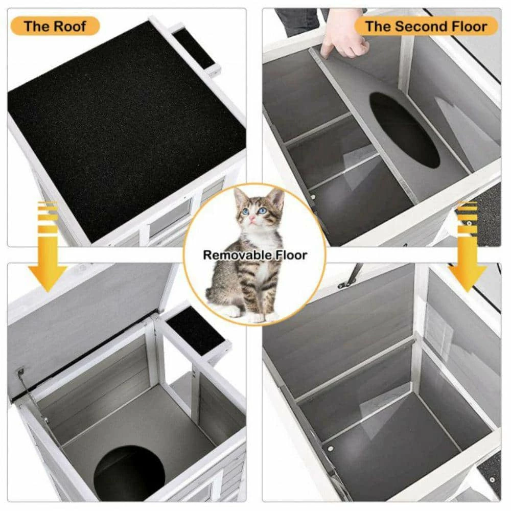 Indoor Outdoor Wooden 2-Story Cat House Condo Small Pet House by ANGELES HOME - Image 6