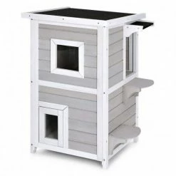Indoor Outdoor Wooden 2-Story Cat House Condo Small Pet House by ANGELES HOME