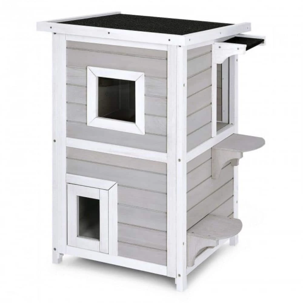 Indoor Outdoor Wooden 2-Story Cat House Condo Small Pet House by ANGELES HOME