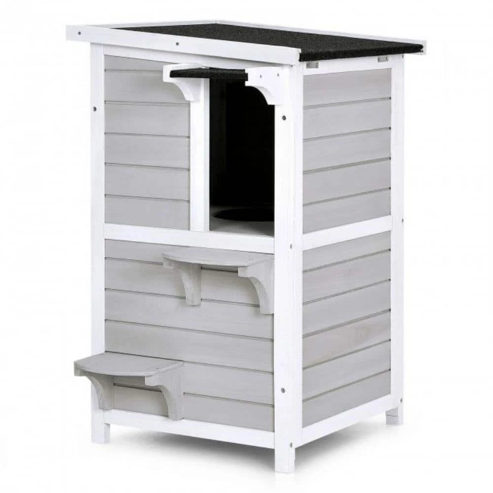 Indoor Outdoor Wooden 2-Story Cat House Condo Small Pet House by ANGELES HOME - Image 3