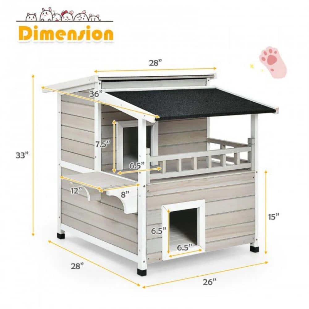 Indoor Outdoor Wooden 2-Story Cat House Condo Small Pet House by ANGELES HOME - Image 4