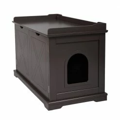 Modern Chocolate Brown Wood Side Table Cat House with 2-Doors - Small to Medium by Tidoin