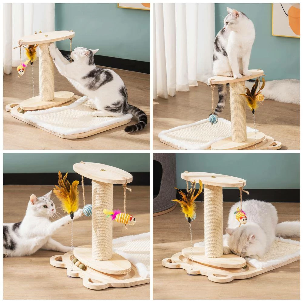 21.4 in. x 14.3 in. Wood Cat Ball Toy with Cat Scratching Post and 5 Interactive Balls by Kahomvis - Image 4