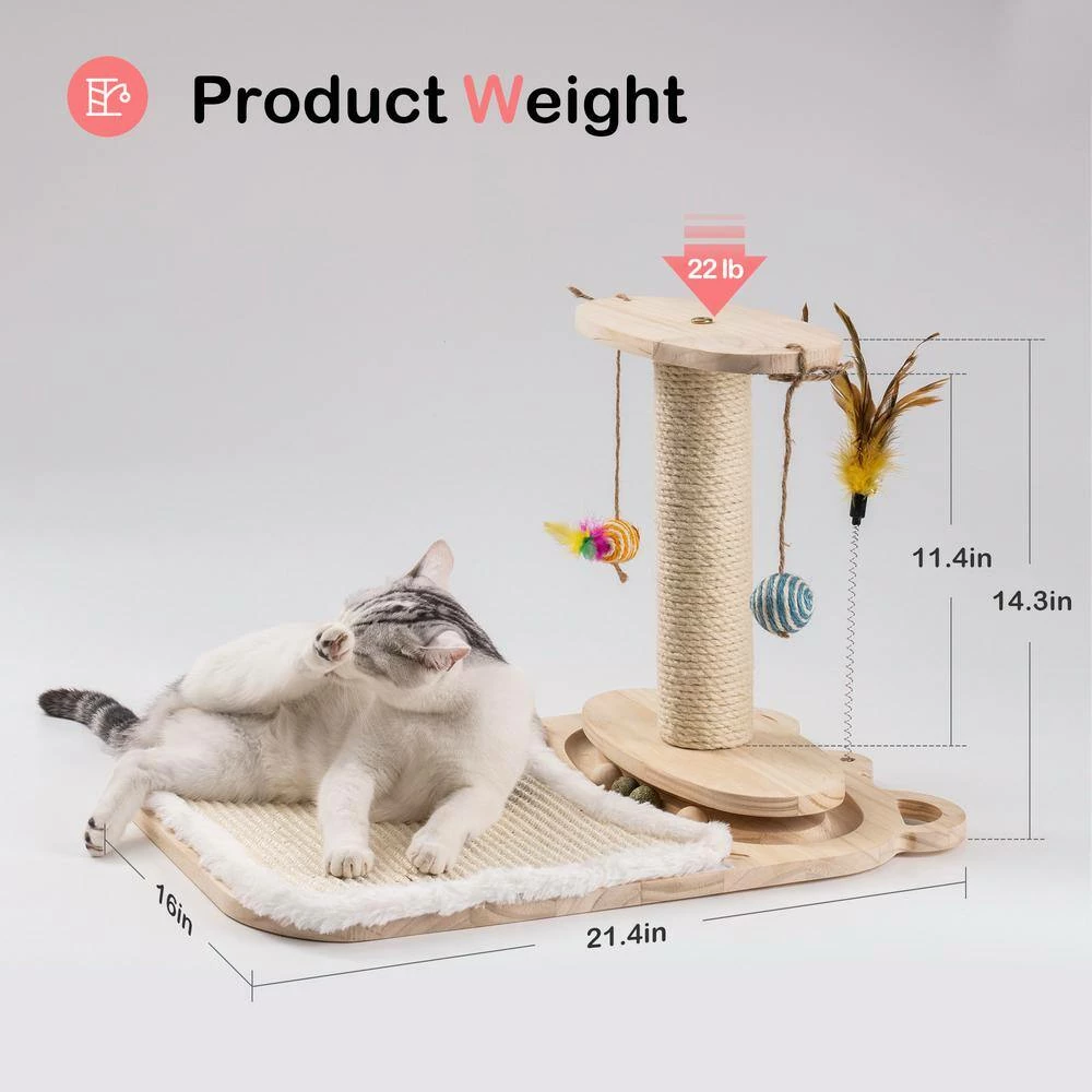 21.4 in. x 14.3 in. Wood Cat Ball Toy with Cat Scratching Post and 5 Interactive Balls by Kahomvis - Image 2