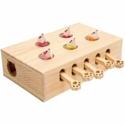 13.2 in. x 3.9 in. Solid Wood Whack-A-Mole Cat Toy by Kahomvis