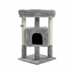 28.4 in. H Gray Wooden Cat Tree, Polyester Plush Cat Tower with Scratching Sisal Posts by Unbranded
