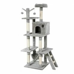 66 in. Gray Cat Tree Condo Kitten Multi-Level Activity Center by ANGELES HOME