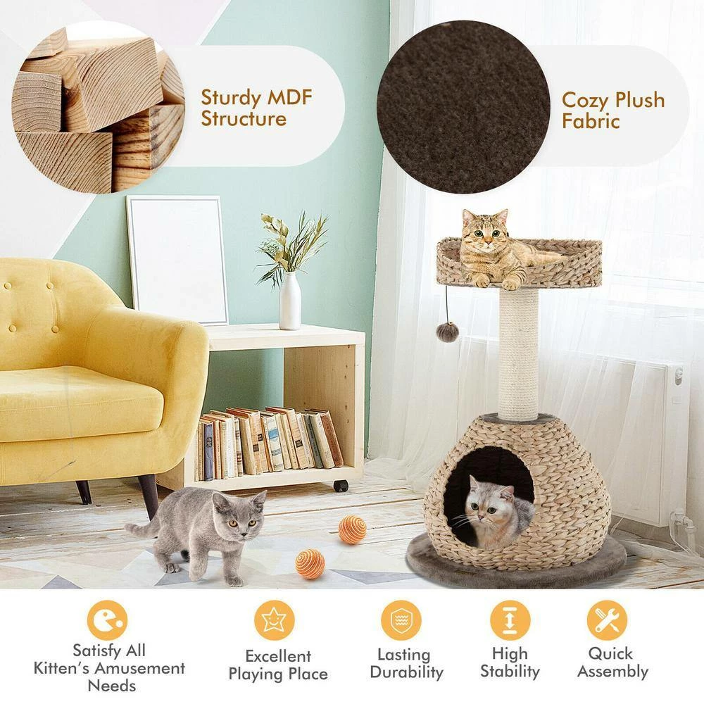 Particle Board 28 in. Hand-Made Cat Tree Tower with Jump Platform by ANGELES HOME - Image 8