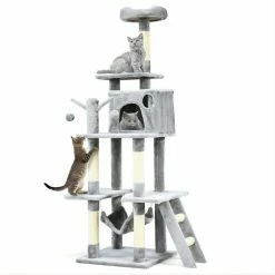 66 in. H Multi-Level Cat Tree with Condo and Ladder with Faux Fur Furniture Cover by FORCLOVER
