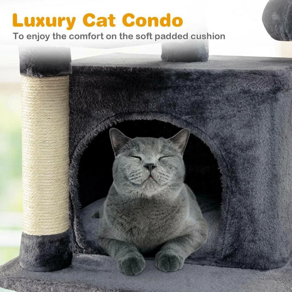 67 in. H Light Grey Multi-Level Sleep and Play Cat Tree with Cozy Perches and Sisal Furniture Cover by FORCLOVER - Image 7