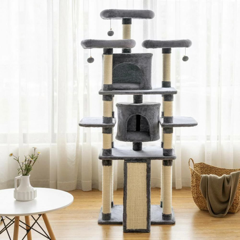 67 in. H Light Grey Multi-Level Sleep and Play Cat Tree with Cozy Perches and Sisal Furniture Cover by FORCLOVER - Image 11