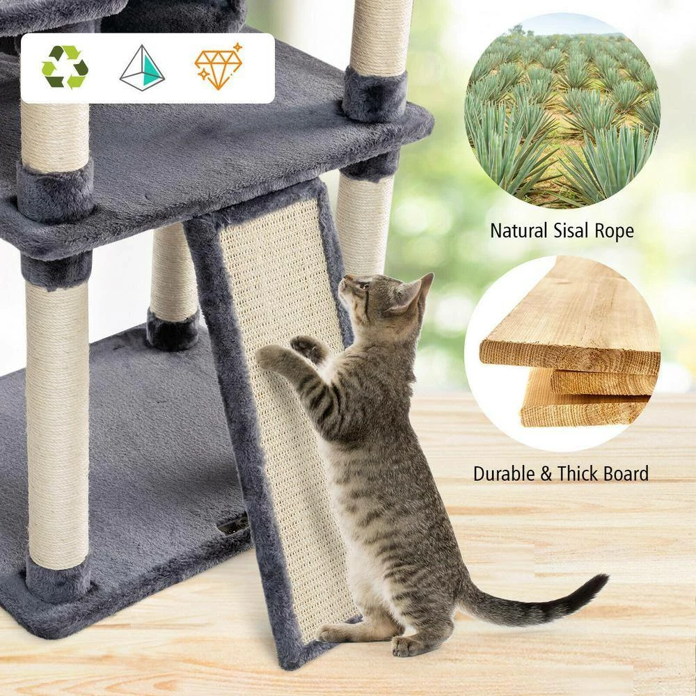 67 in. H Light Grey Multi-Level Sleep and Play Cat Tree with Cozy Perches and Sisal Furniture Cover by FORCLOVER - Image 8