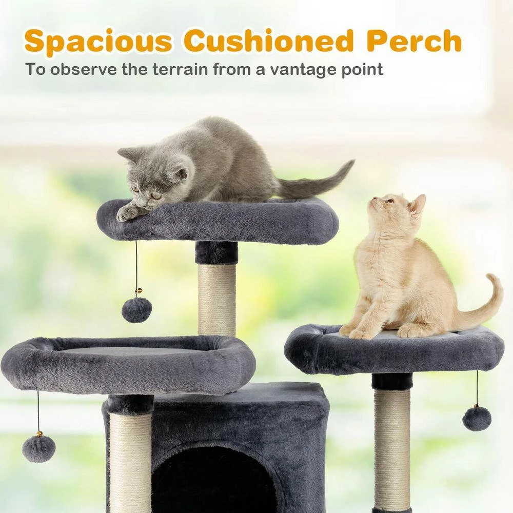 67 in. H Light Grey Multi-Level Sleep and Play Cat Tree with Cozy Perches and Sisal Furniture Cover by FORCLOVER - Image 6