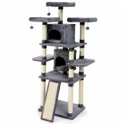 67 in. H Light Grey Multi-Level Sleep and Play Cat Tree with Cozy Perches and Sisal Furniture Cover by FORCLOVER