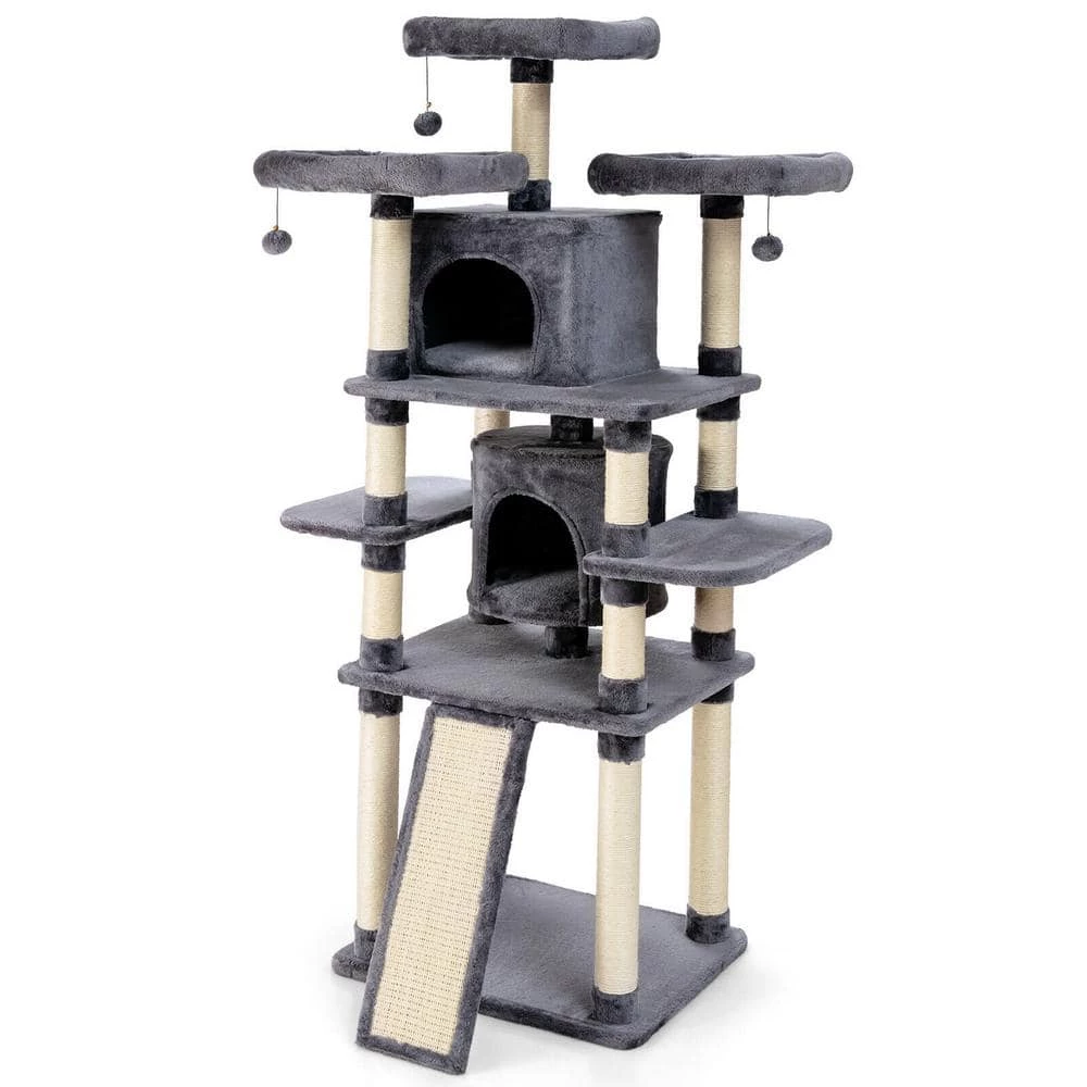 67 in. H Light Grey Multi-Level Sleep and Play Cat Tree with Cozy Perches and Sisal Furniture Cover by FORCLOVER