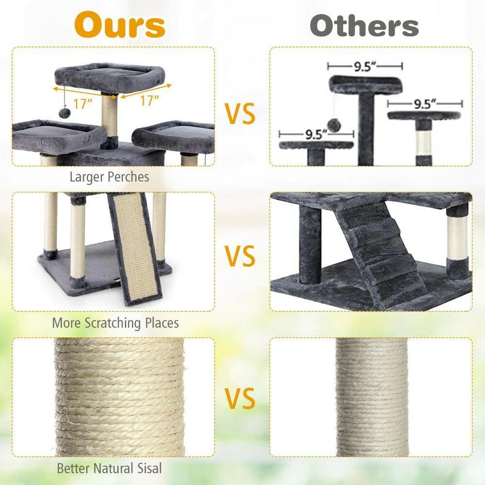 67 in. H Light Grey Multi-Level Sleep and Play Cat Tree with Cozy Perches and Sisal Furniture Cover by FORCLOVER - Image 10