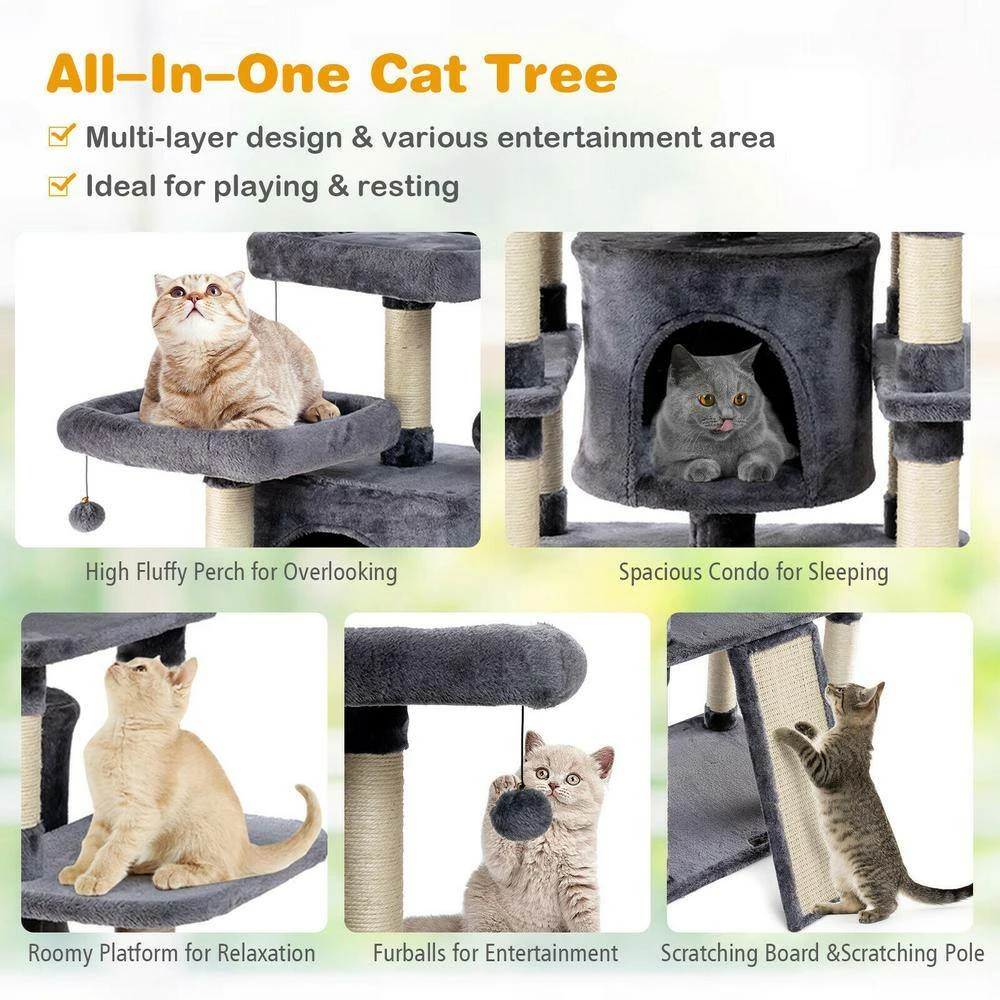 67 in. H Light Grey Multi-Level Sleep and Play Cat Tree with Cozy Perches and Sisal Furniture Cover by FORCLOVER - Image 4