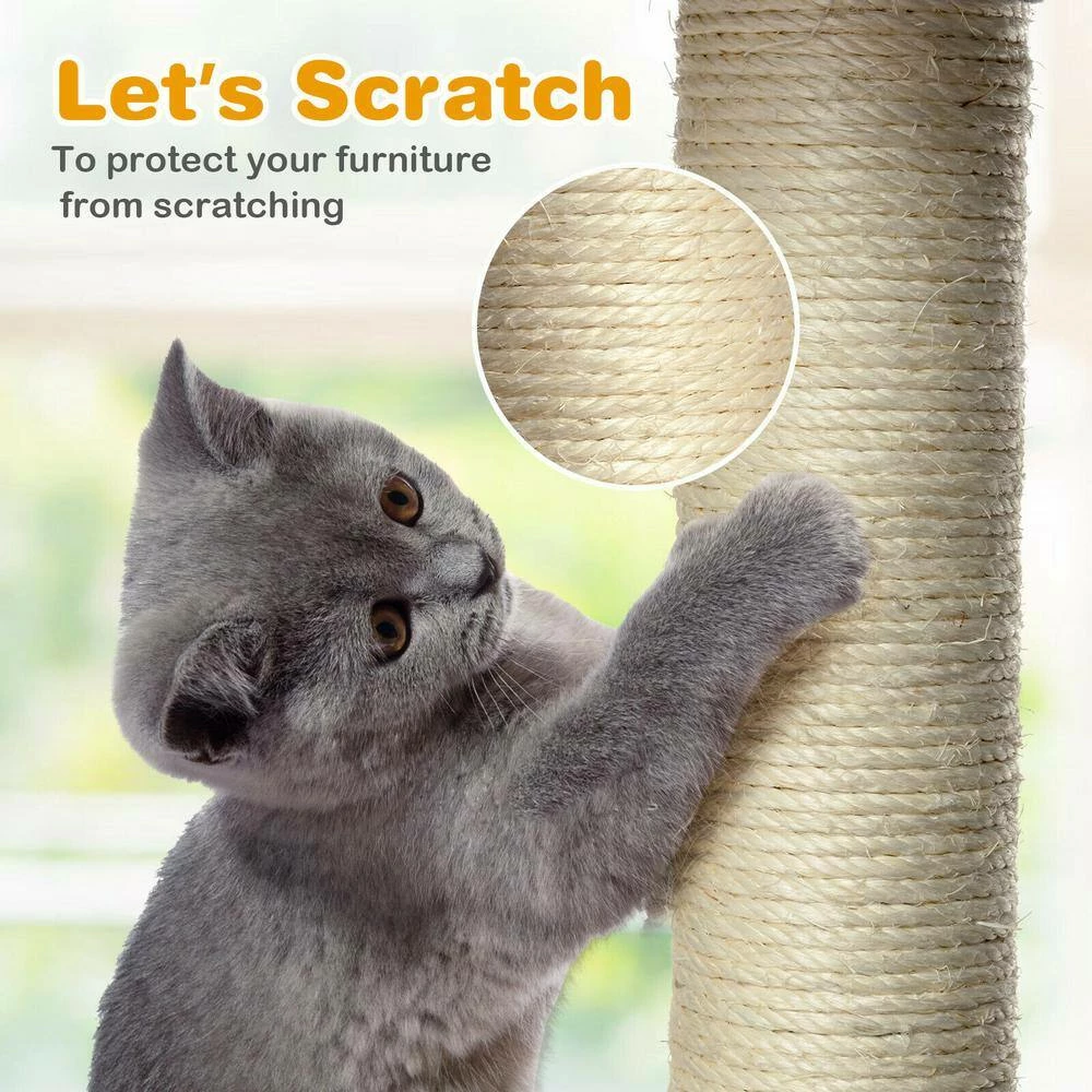 67 in. H Light Grey Multi-Level Sleep and Play Cat Tree with Cozy Perches and Sisal Furniture Cover by FORCLOVER - Image 9