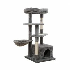 44.10 in. Multi-Level Pet Cats Scratching Posts and Trees with Spacious Condo, Cozy Hammock & Plush Top Perch in Gray by Unbranded
